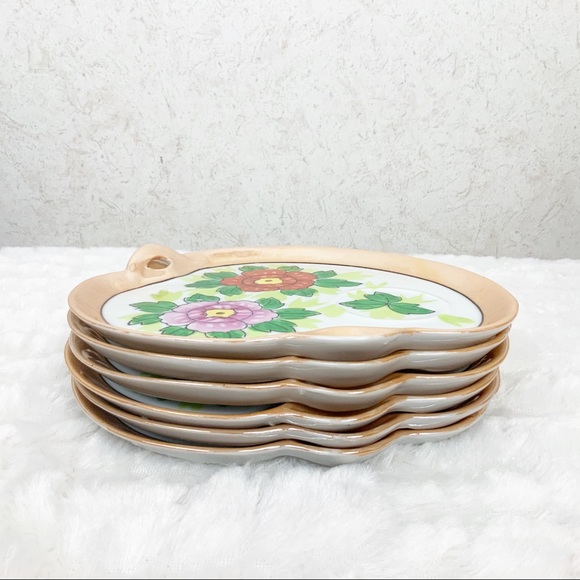Vintage Seiei & Co Japan 6 floral lusterware snack plates - Picture 7 of 8